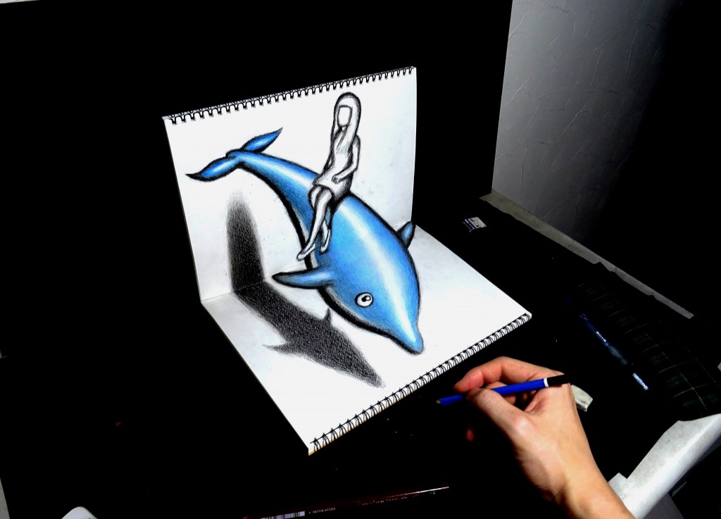 3D Drawing Dolphin Drawing By Hideyuki Nagai Doodle Addicts