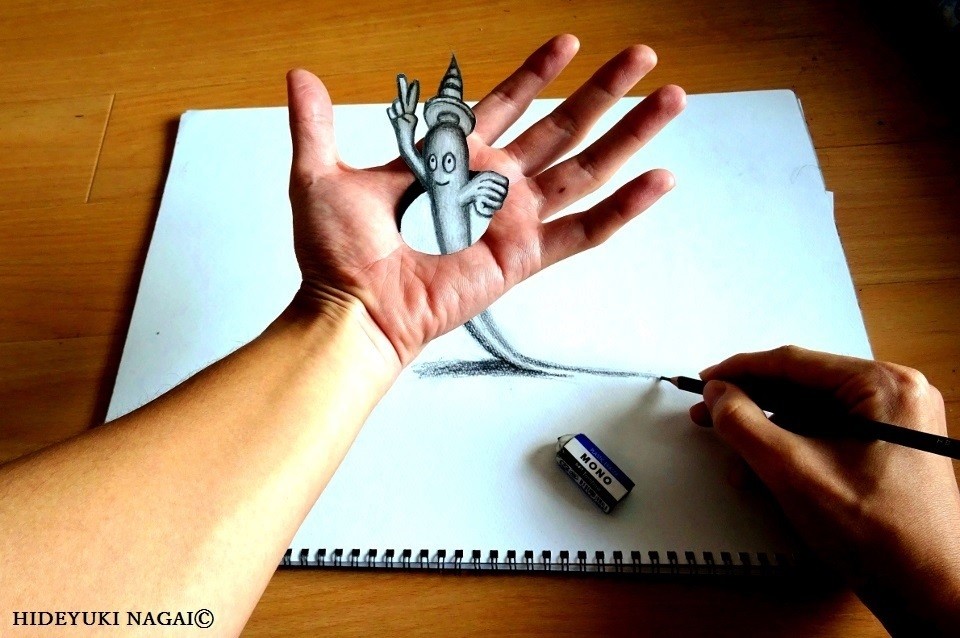 3d Drawing Ghost Penetrating Hands Drawing By Hideyuki Nagai Doodle