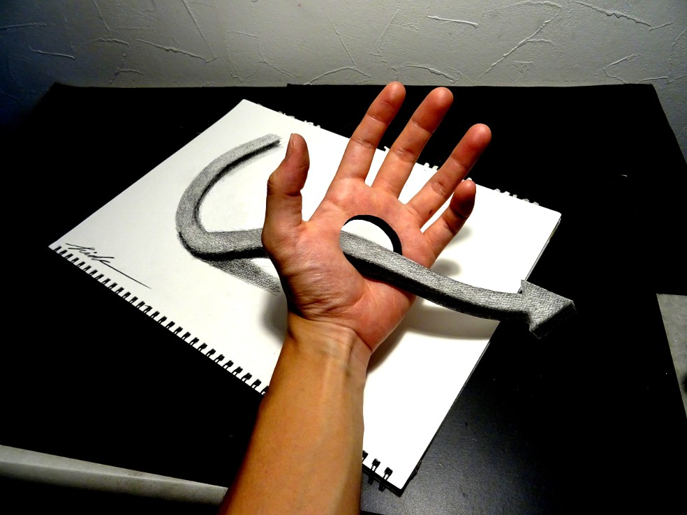 3d Drawing Arrow Penetrating The Hand Drawing By Hideyuki Nagai