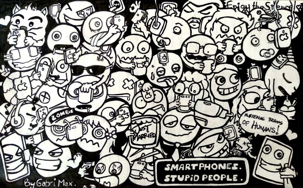 Smartphones. Stupid People. drawing by Gabriel Xavier | Doodle Addicts