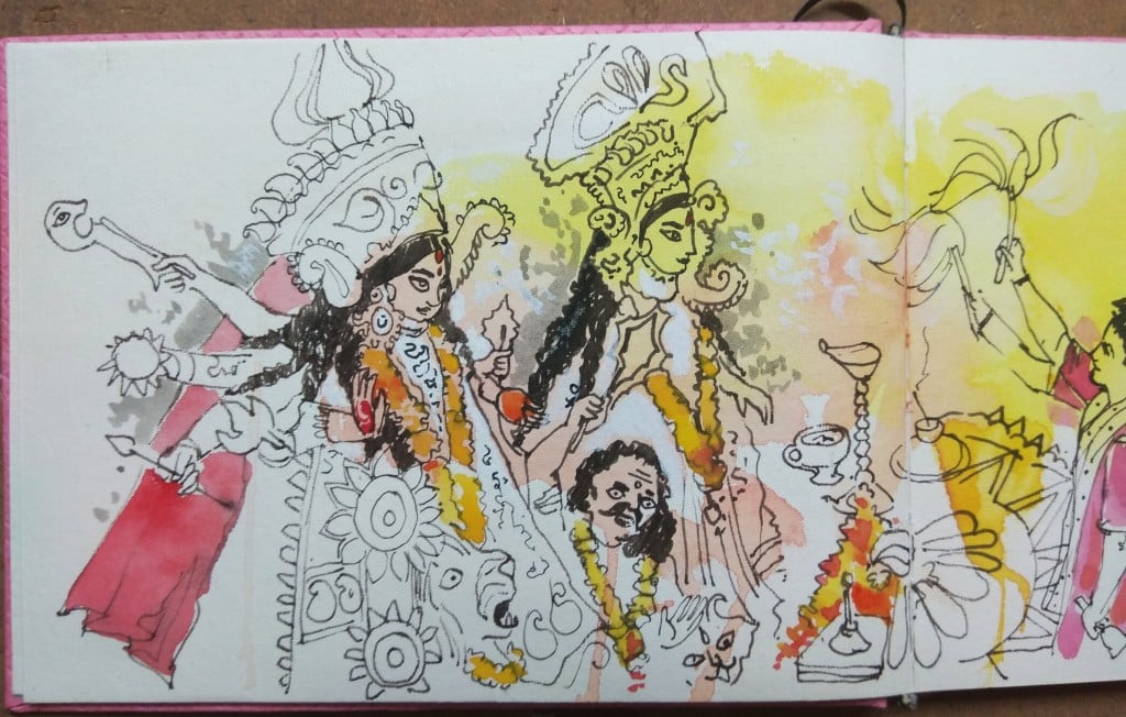 Happy Durga Puja Festival Background Kitsch Art India Stock Vector -  Illustration of dhunuchi, indian: 77709196