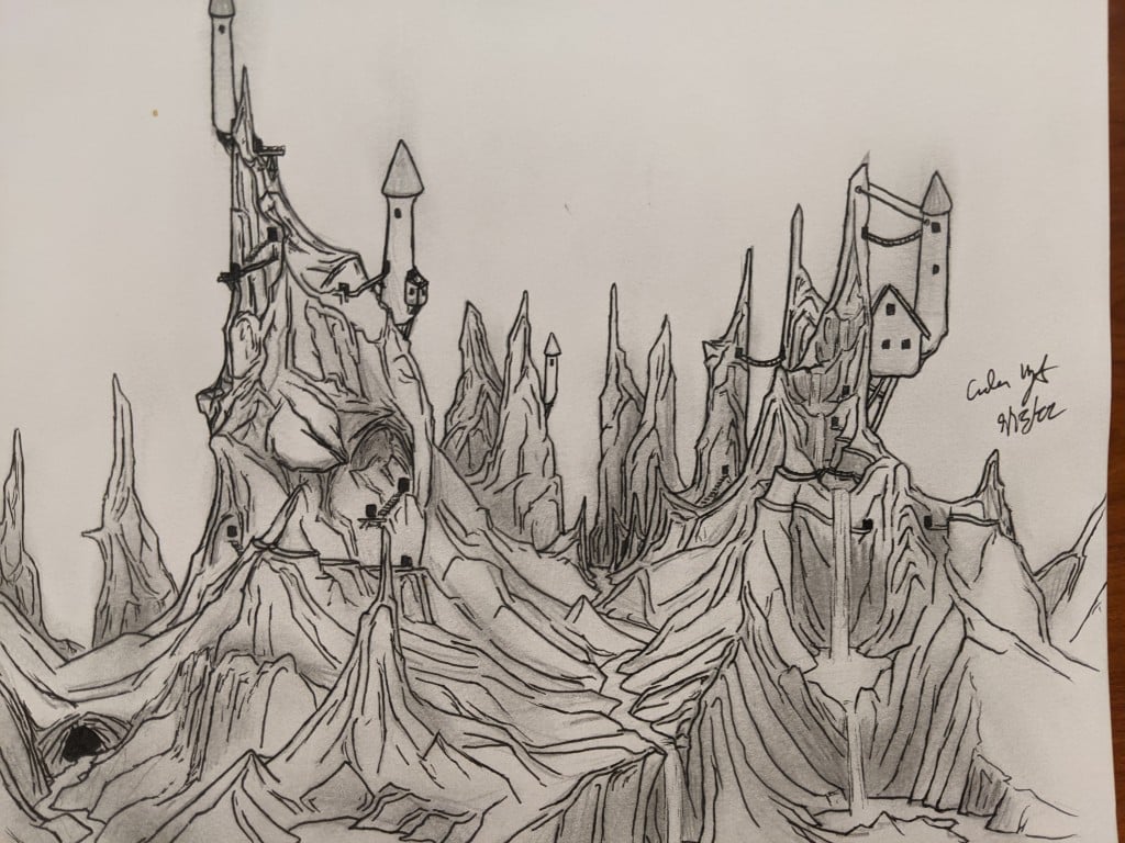 Mountain village drawing by Caden Hoyt | Doodle Addicts