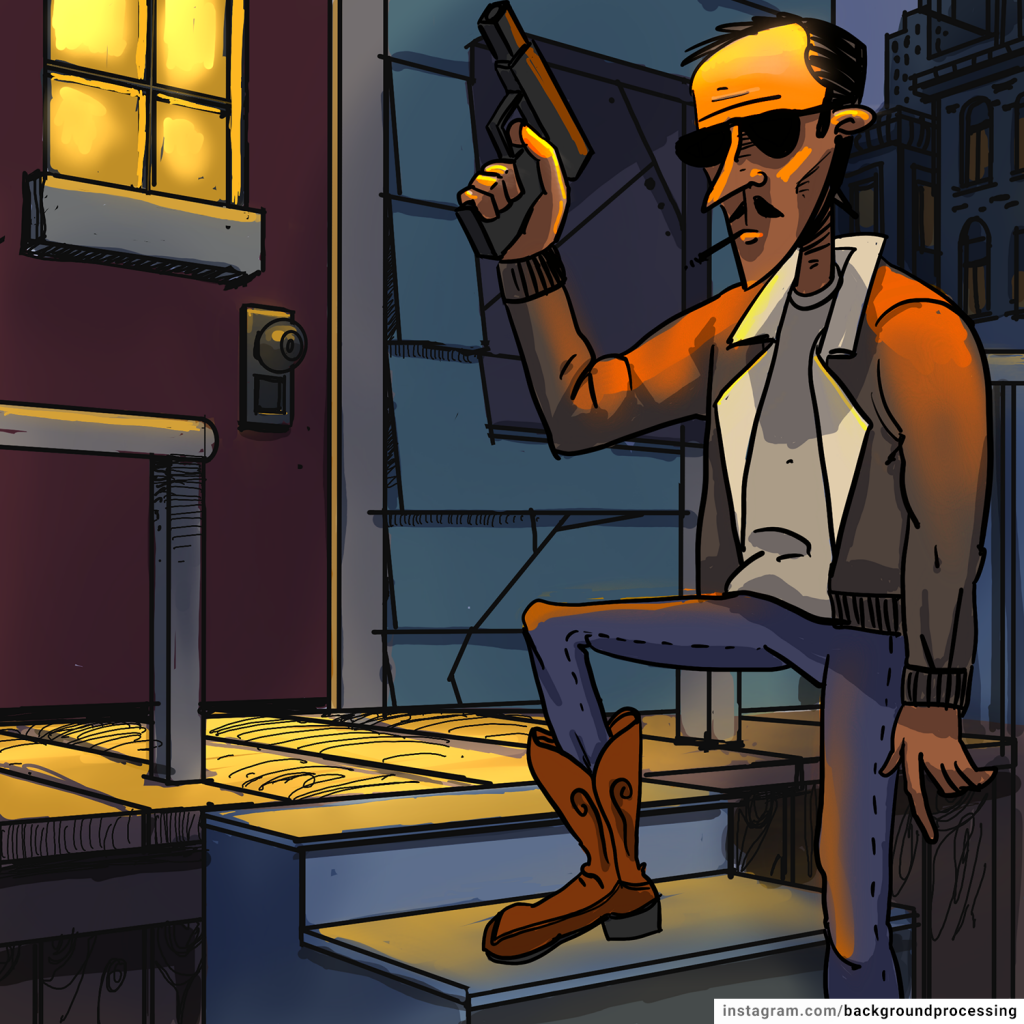 Super Duper Cool Guy With A Gun Drawing By Background Processing 