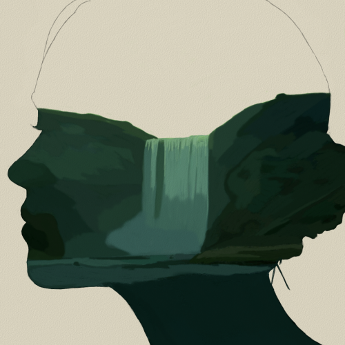 Side Face Landscape Portrait Sketch by Oz Galeano