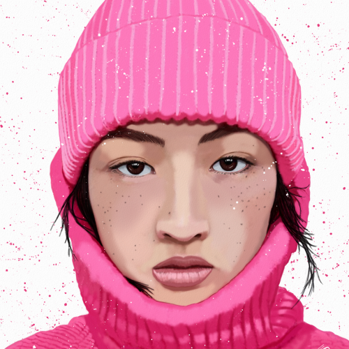 Pink Winter Model Portrait Art by Oz Galeano