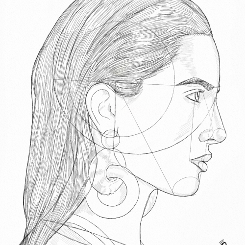 Side Face Model Portrait Sketch Study