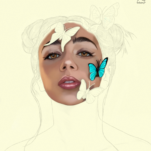 Model with Butterflies Portrait Sketch by Oz Galeano