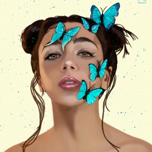 Model with Butterflies Portrait Art by Oz Galeano