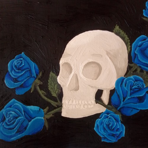 Skull with Blue Roses