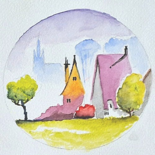 Tiny houses in watercolor