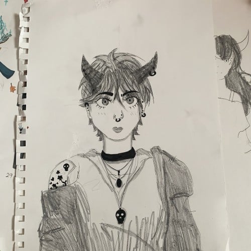 Goth Girl with Horns, pencil drawing